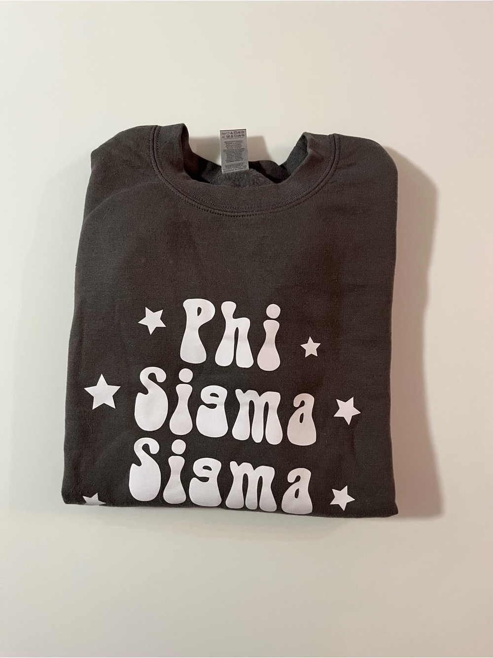 Phi Sigma Sigma Crewneck Sweatshirt with White Retro Print Small
